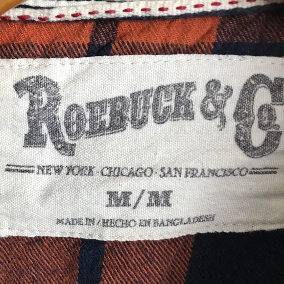 ROEBUCK & Co MENS SHIRT FLANNEL ORANGE BLUE LARGE - Picture 3 of 10